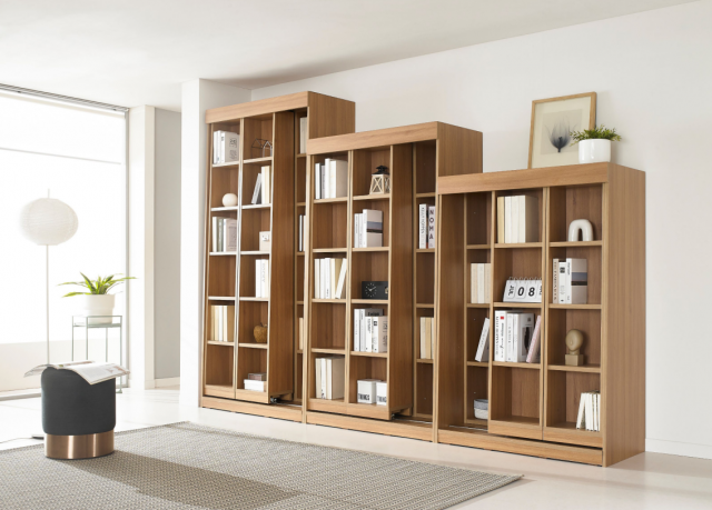 에든가구 이중 슬라이딩 책장은 공간에 맞게 사이즈, 크기 맞춤 제작 및 다양한 색상을 선택할 수 있다