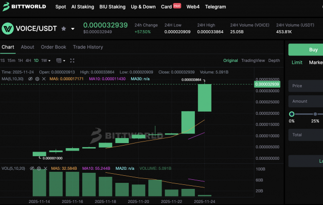 Bittworld 거래소에 밈토큰인 VOICE 토큰이 상장됐다