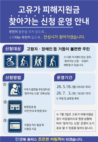 안성시, '찾아가는 고유가 피해지원금 신청' 운영…복지 문턱 낮춘다